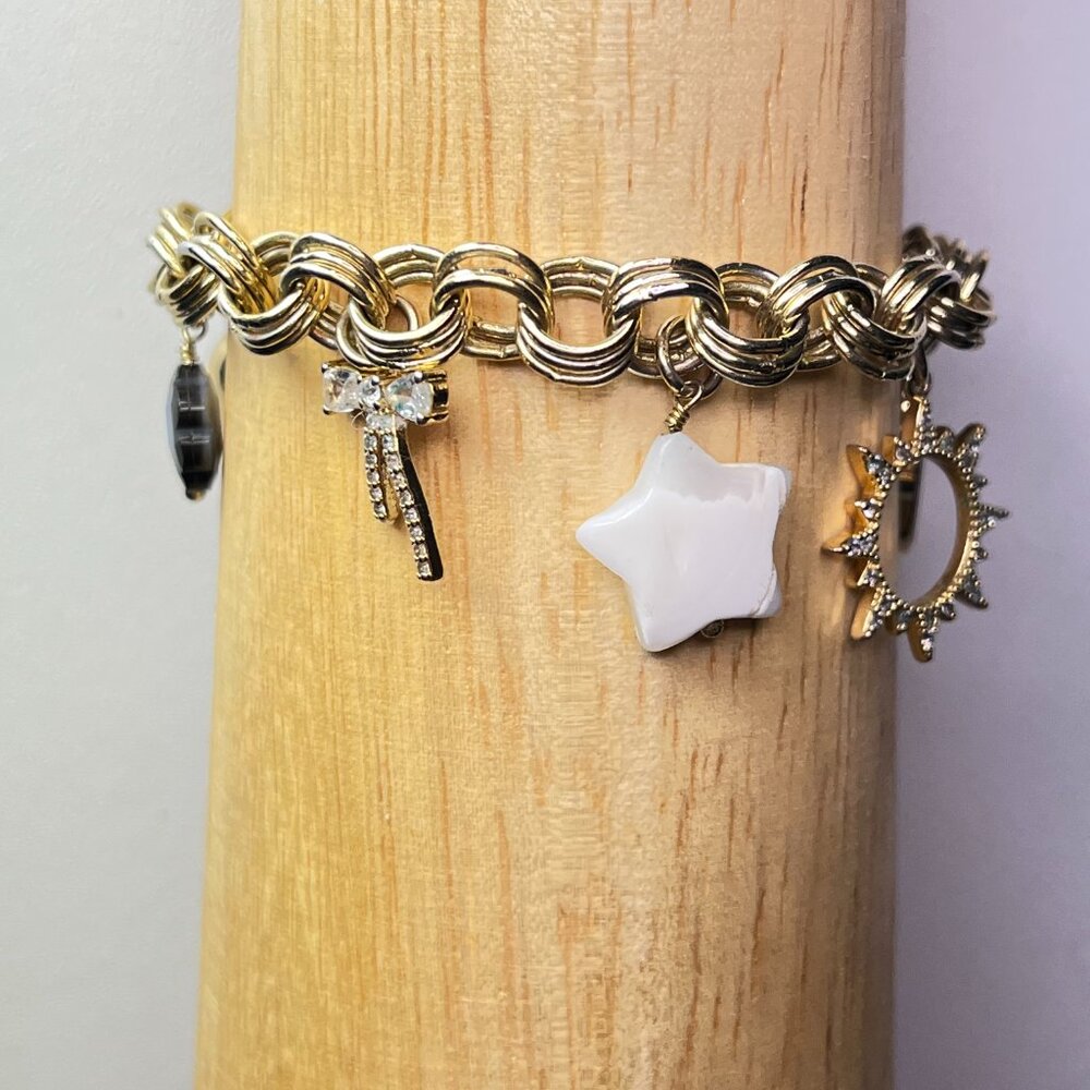 Luna Norte Gold Tone CZ Charm Bracelet Toggle Clasp - Picture 12 of 12